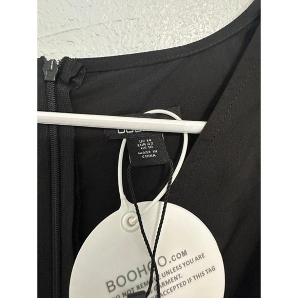 Boohoo Black Satin Long Sleeve Fringe Wrap Maxi Dress UK 14 US 10 - Picture 7 of 12